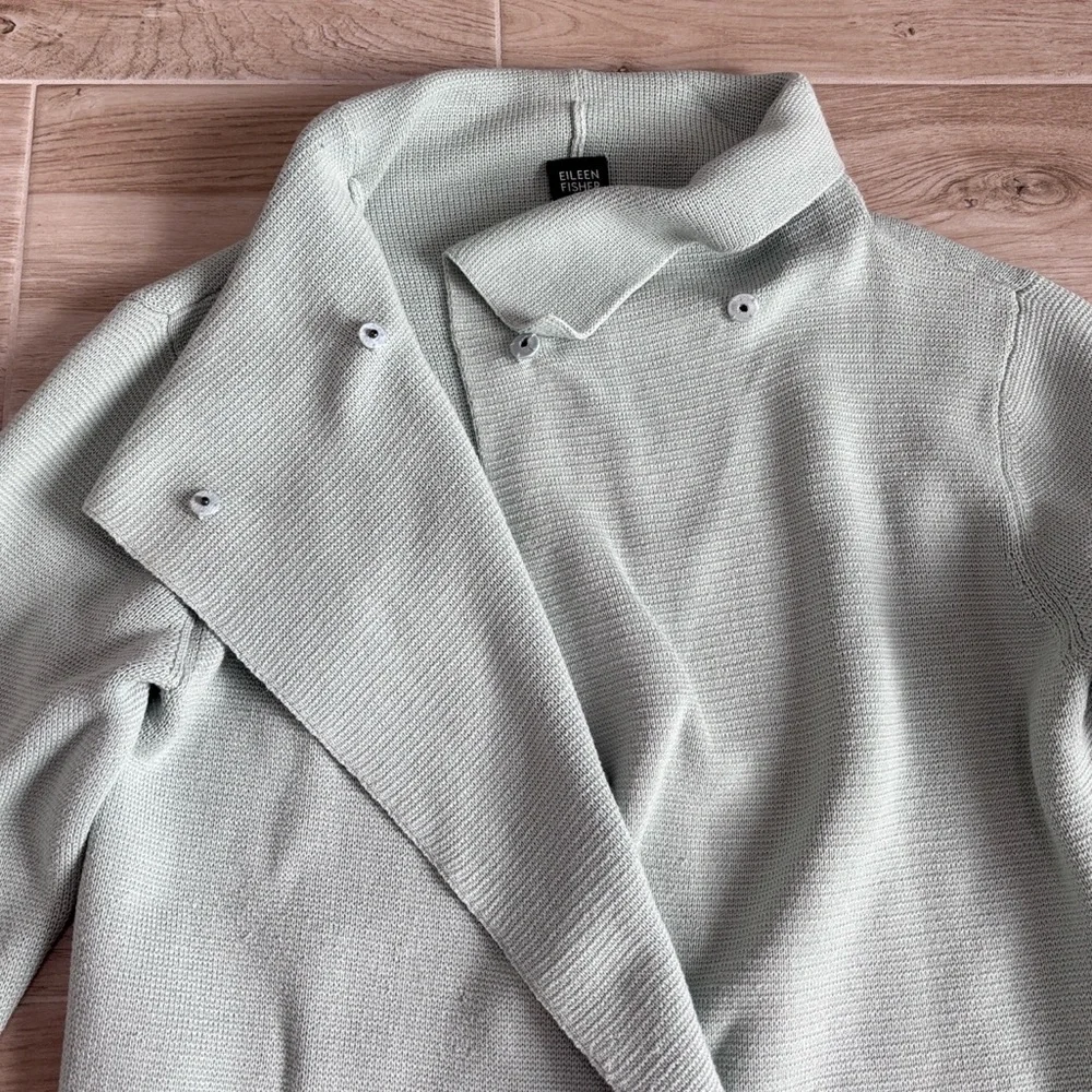Eileen Fisher Sage Green Cotton Knit Sweater Cardigan Jacket Women’s Size Large